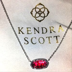 New Kendra Scott Elisa Berry Red Glass Silver Pendant Necklace❤🤍